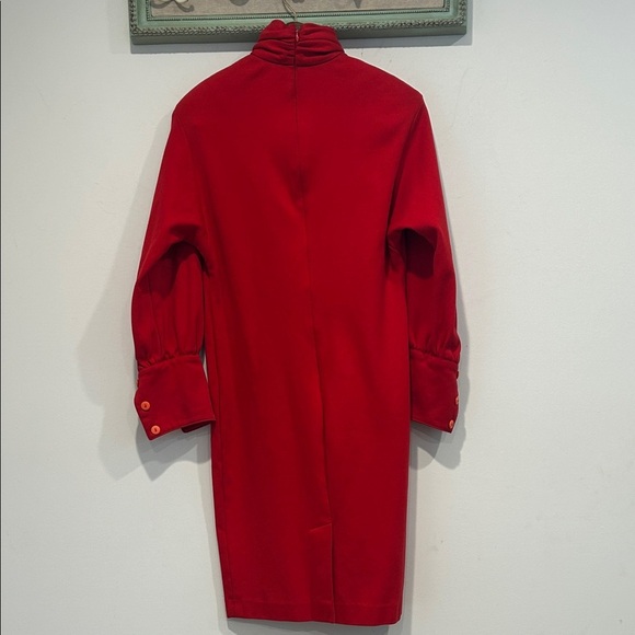 Vintage 80s Pearl C Crimson Red Long Sleeve cotton Dress wiggle small 4 women’s - Picture 5 of 7